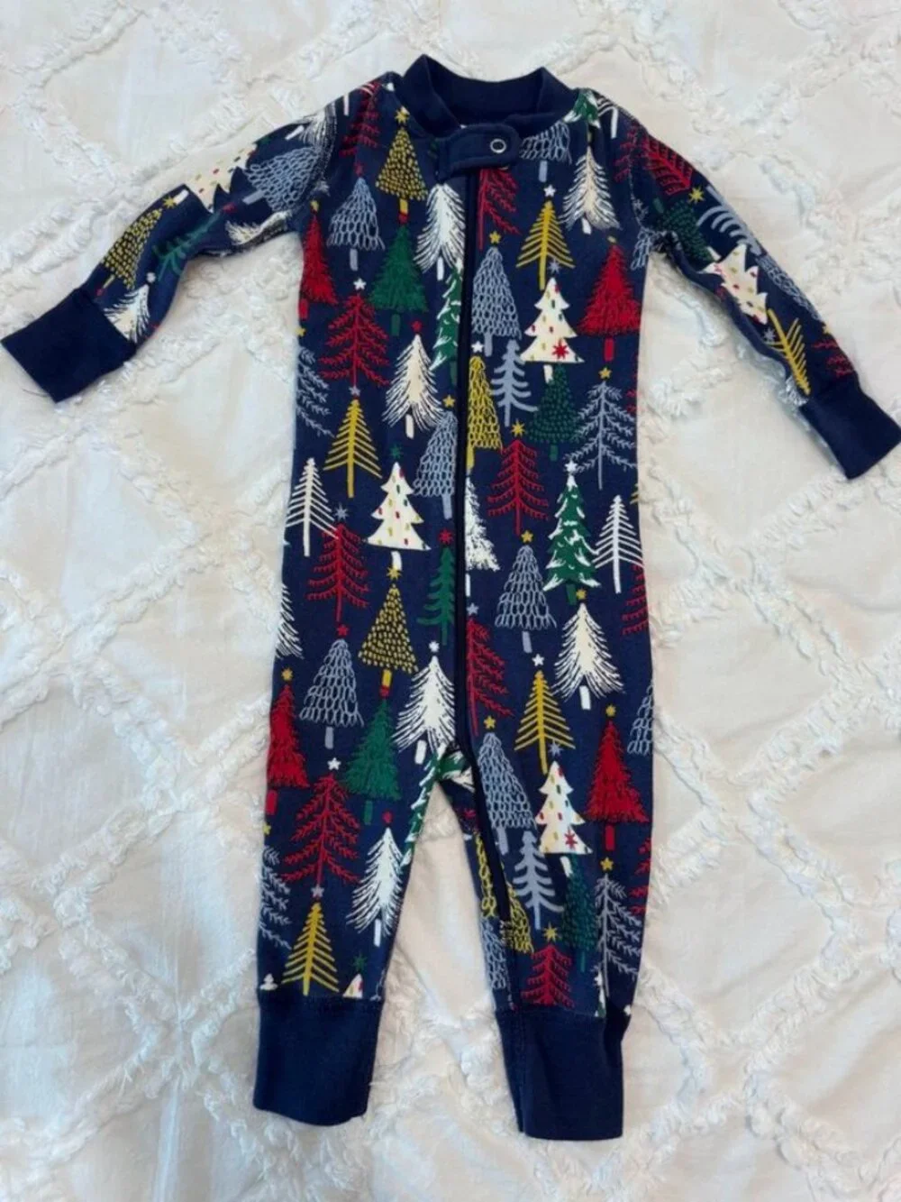Hanna Andsersson Baby Zip Sleeper Twinkly Trees on Navy 6-12M